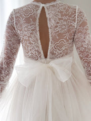 Melody Long Sleeve Girls Ivory Dress - A Little Lacey