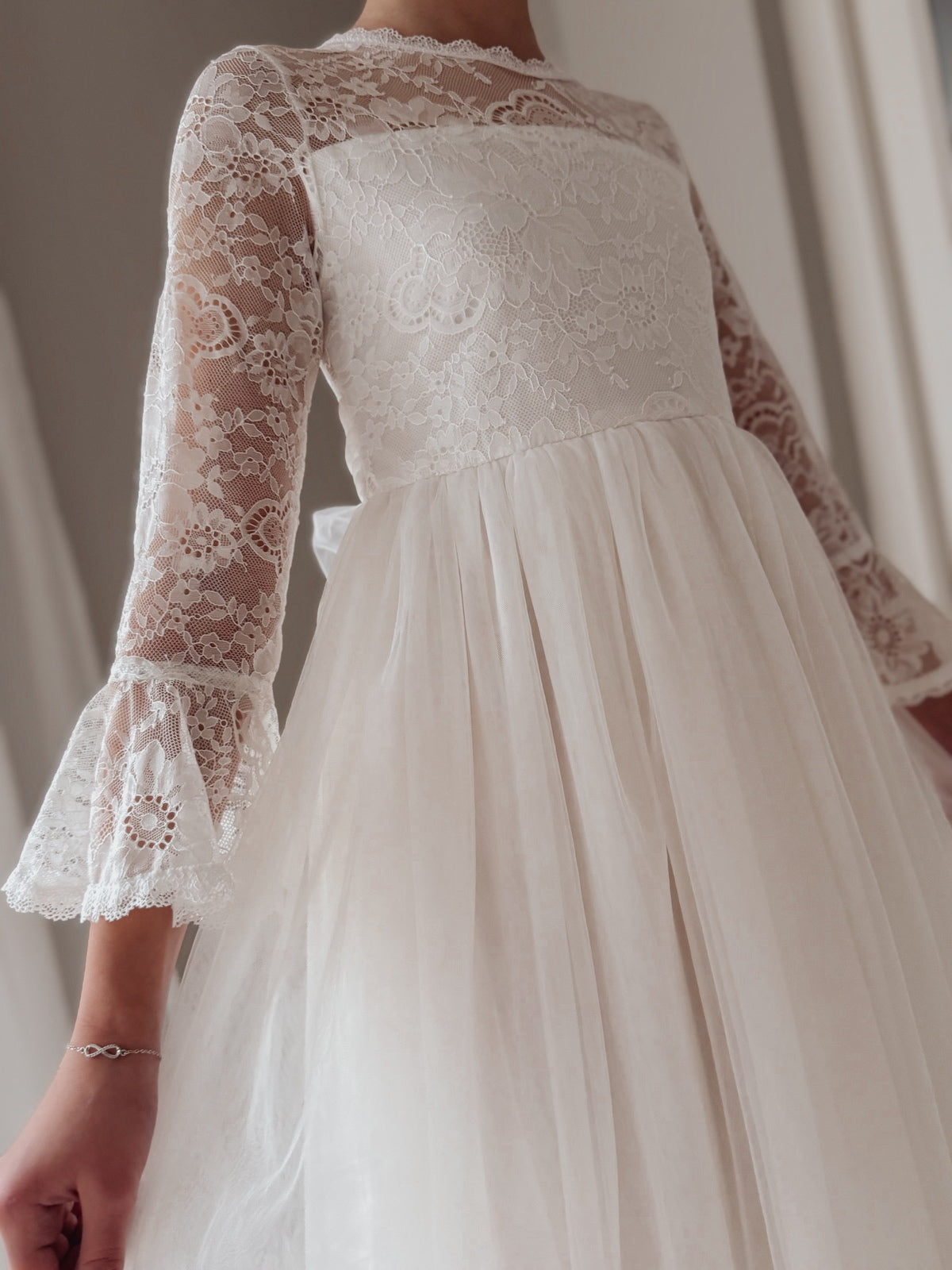 Melody Long Sleeve Girls Ivory Dress - A Little Lacey · Photo 7 of 14