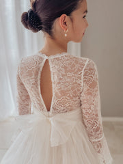 Melody Long Sleeve Girls Ivory Dress - A Little Lacey
