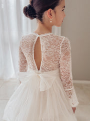 Melody Long Sleeve Girls Ivory Dress - A Little Lacey