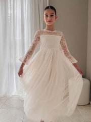 Melody Long Sleeve Girls Ivory Dress - A Little Lacey
