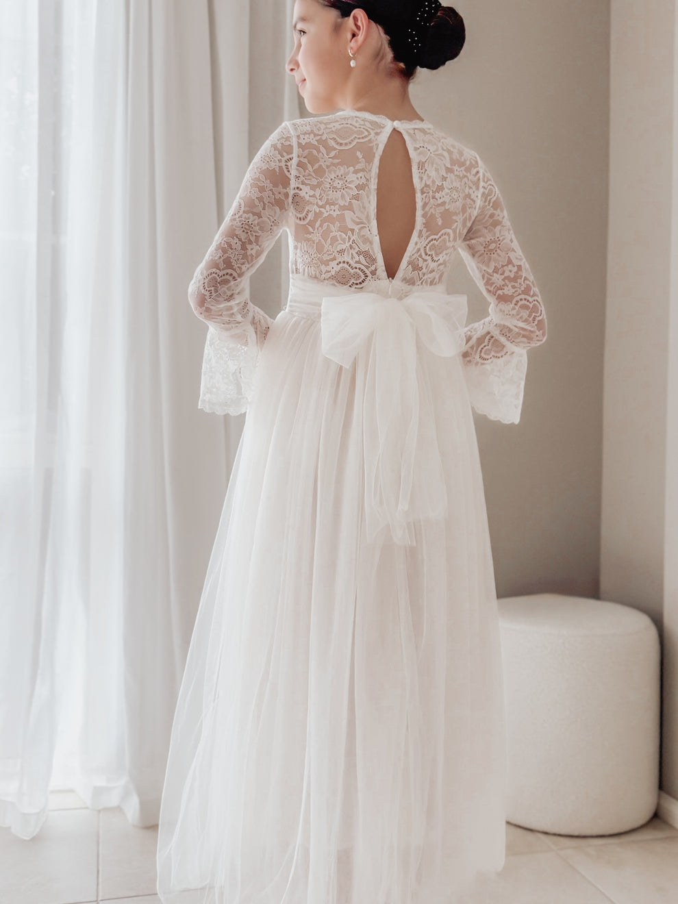 Melody Long Sleeve Girls Ivory Dress - A Little Lacey · Photo 13 of 14