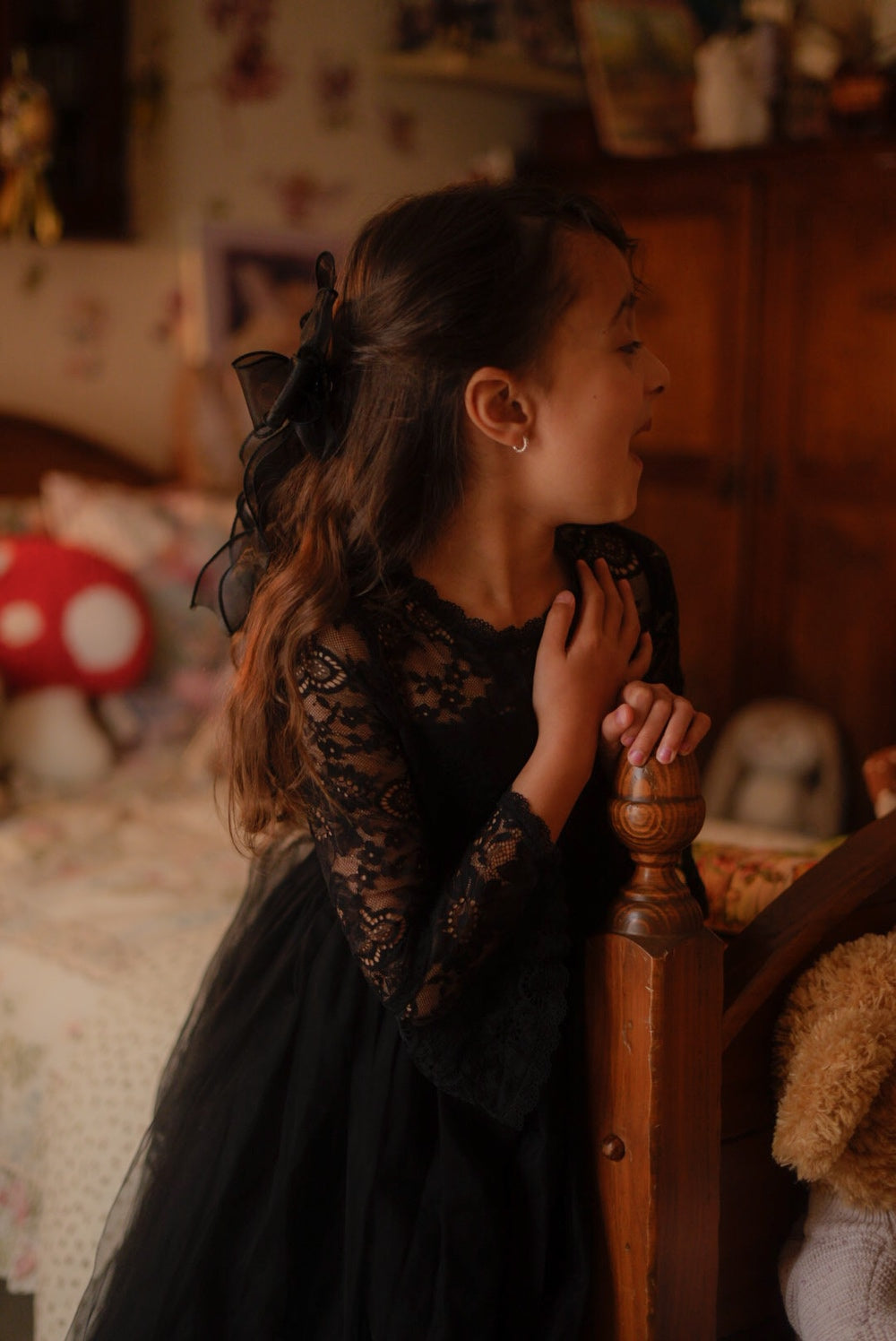 Melody Long Sleeve Girls Black Dress