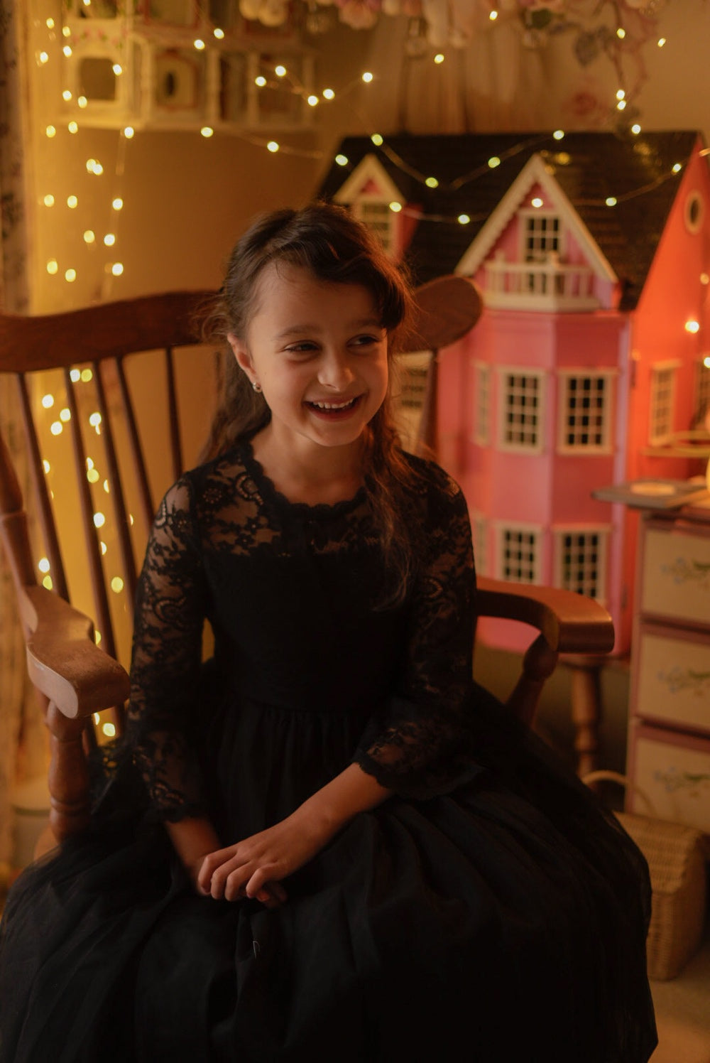Melody Long Sleeve Girls Black Dress