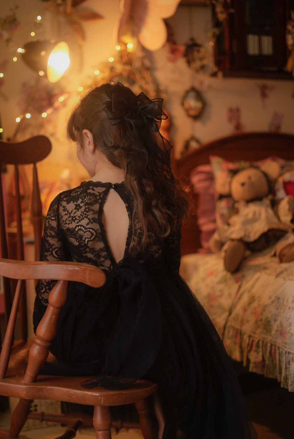 Melody Long Sleeve Girls Black Dress - A Little Lacey · Photo 15 of 19