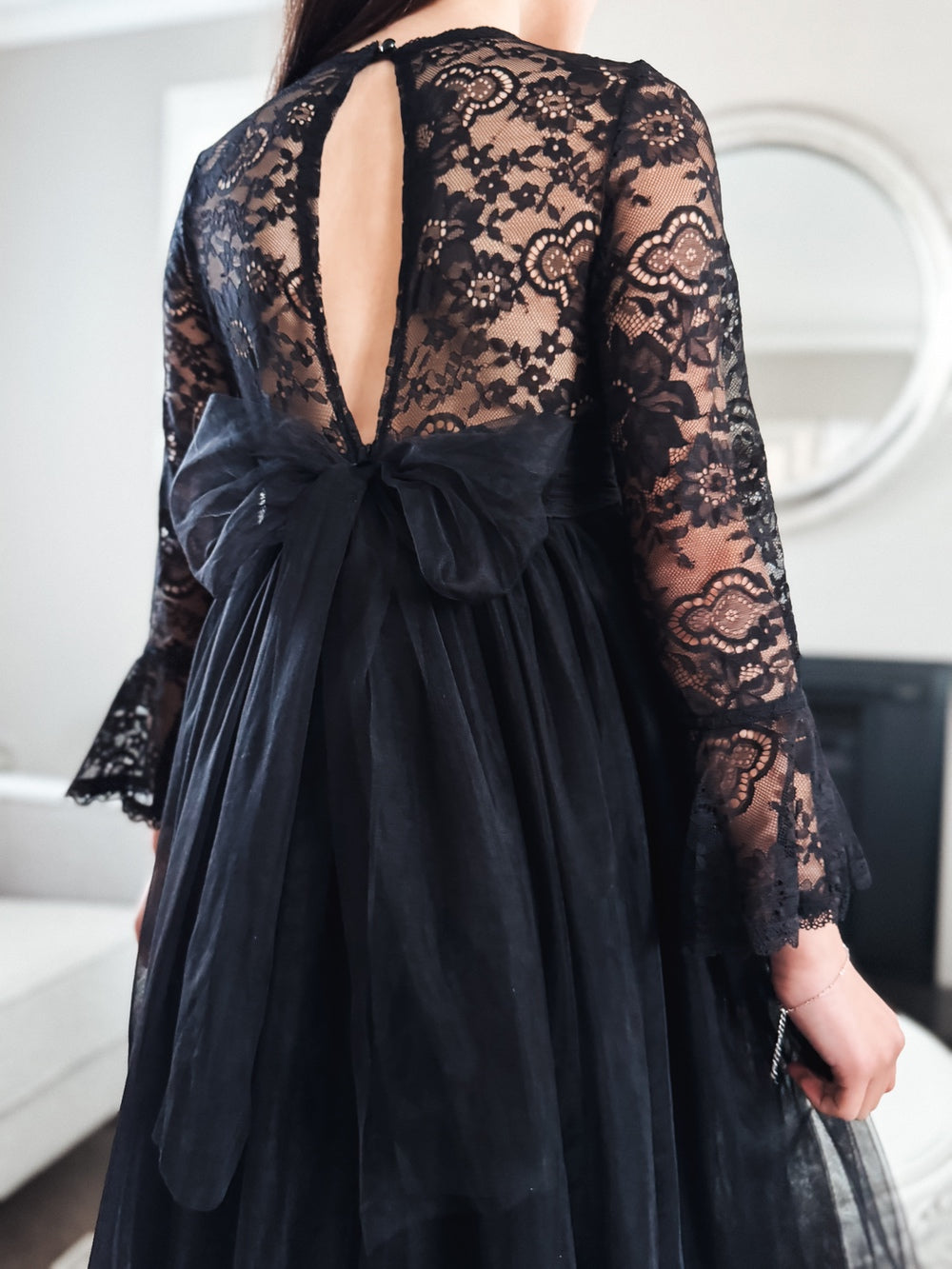 Melody Long Sleeve Girls Black Dress