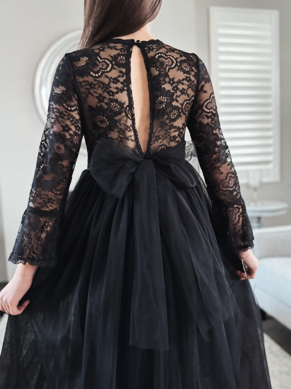 Melody Long Sleeve Girls Black Dress - 30% Off Sale