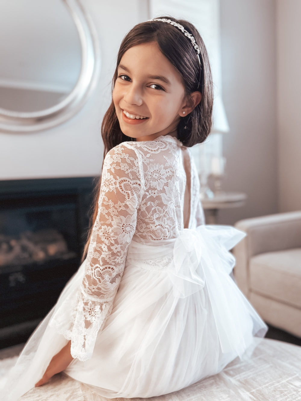 Melody Long Sleeve Girls White Dress A Little Lacey Melody Long Sleeve Girls White Dress A Little Lacey
