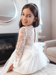 Melody Long Sleeve Girls White Dress - A Little Lacey