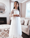 Melody Long Sleeve Girls White Dress - A Little Lacey · Photo 7 of 9