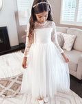 Melody Long Sleeve Girls White Dress - A Little Lacey · Photo 3 of 9