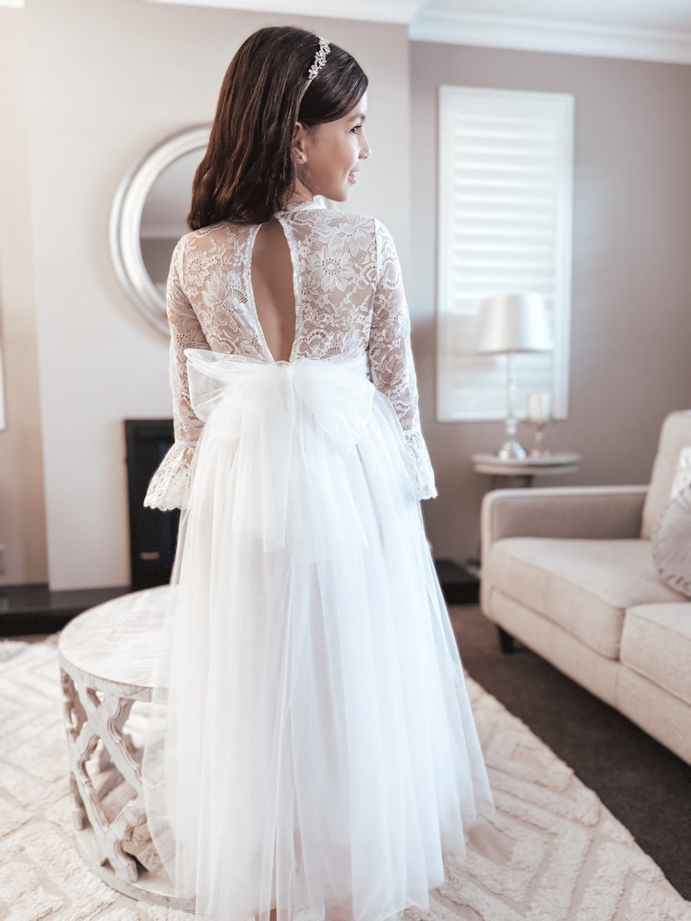 Melody Long Sleeve Girls White Dress - A Little Lacey · Photo 4 of 9