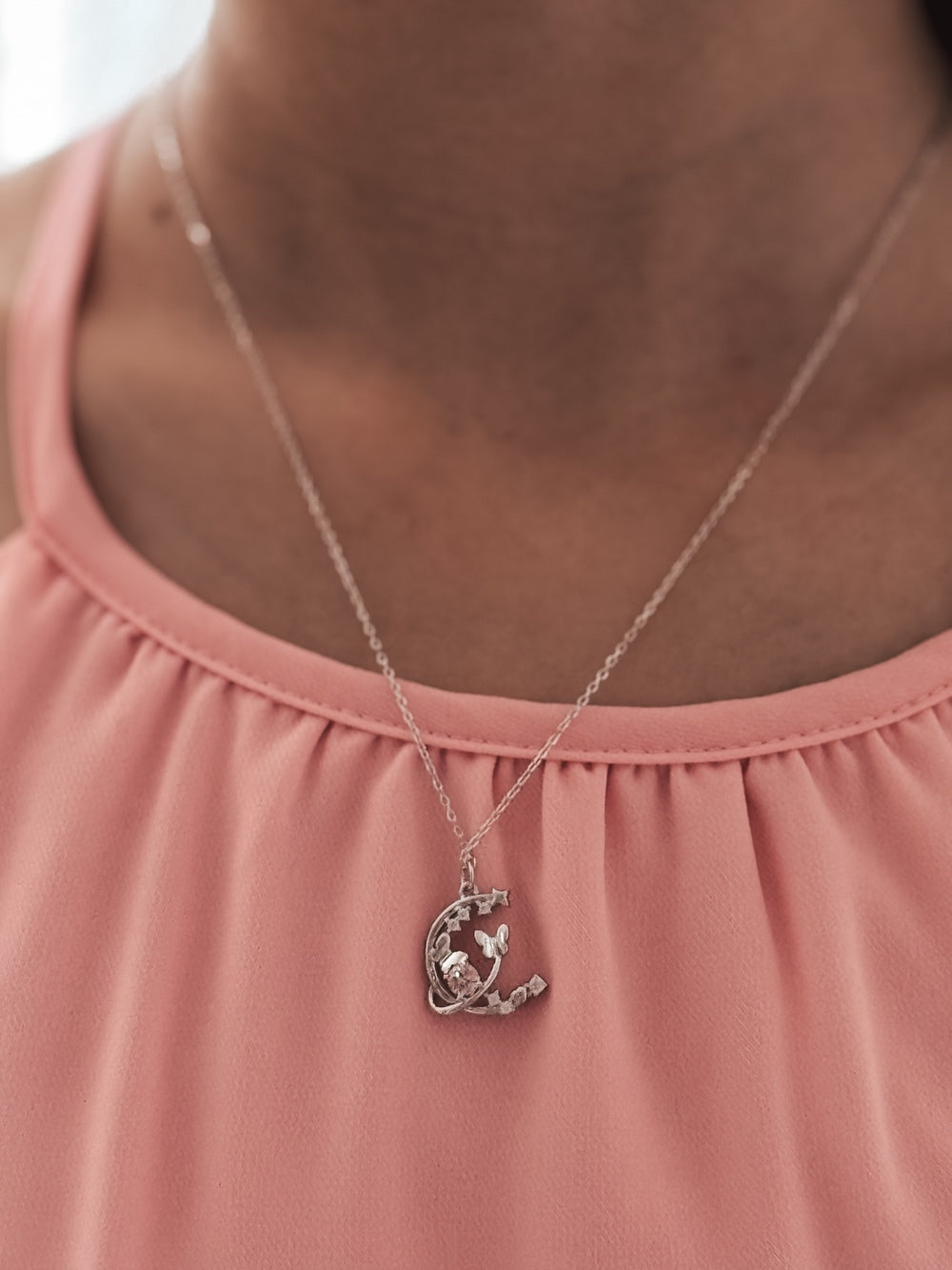 Moonbeam Sparkle Girls Silver Necklace - All ProductsMagical girls necklace with moon motif and central pink jewel