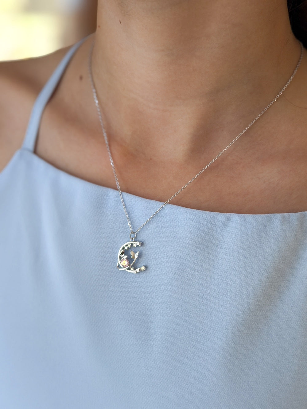 Moonbeam Sparkle Girls Silver Necklace