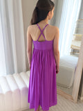 Girls magenta occasion dress with criss-cross back