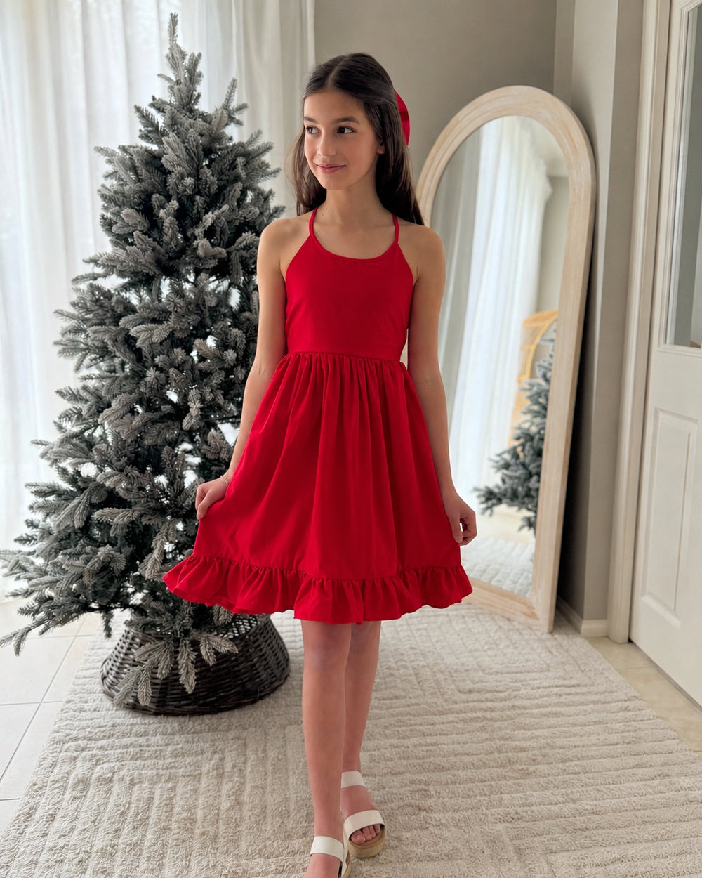 Girls Christmas Day dress in red