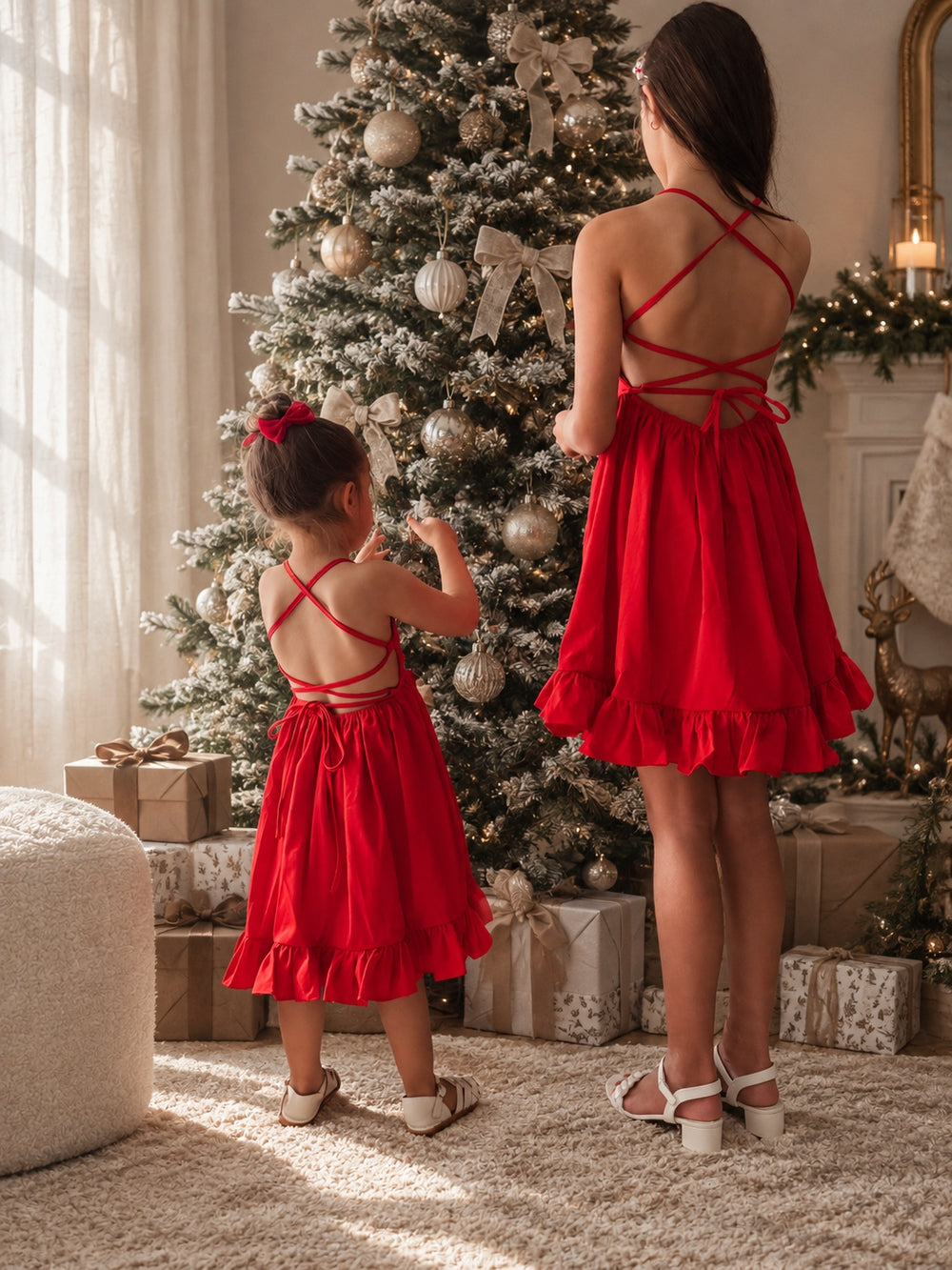 Mia girls red Christmas dress with crossover back
