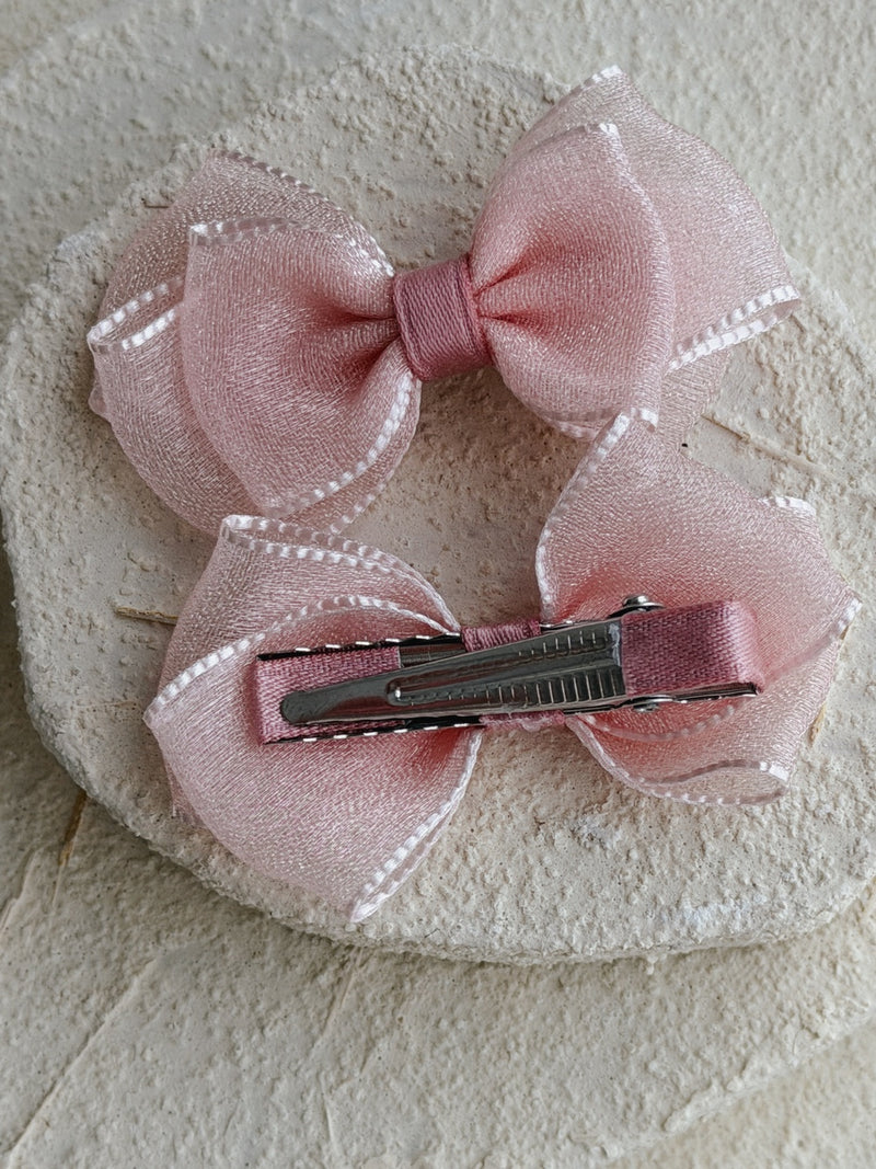 Mini Dusty Pink Girls Pigtail Bows - A Little Lacey