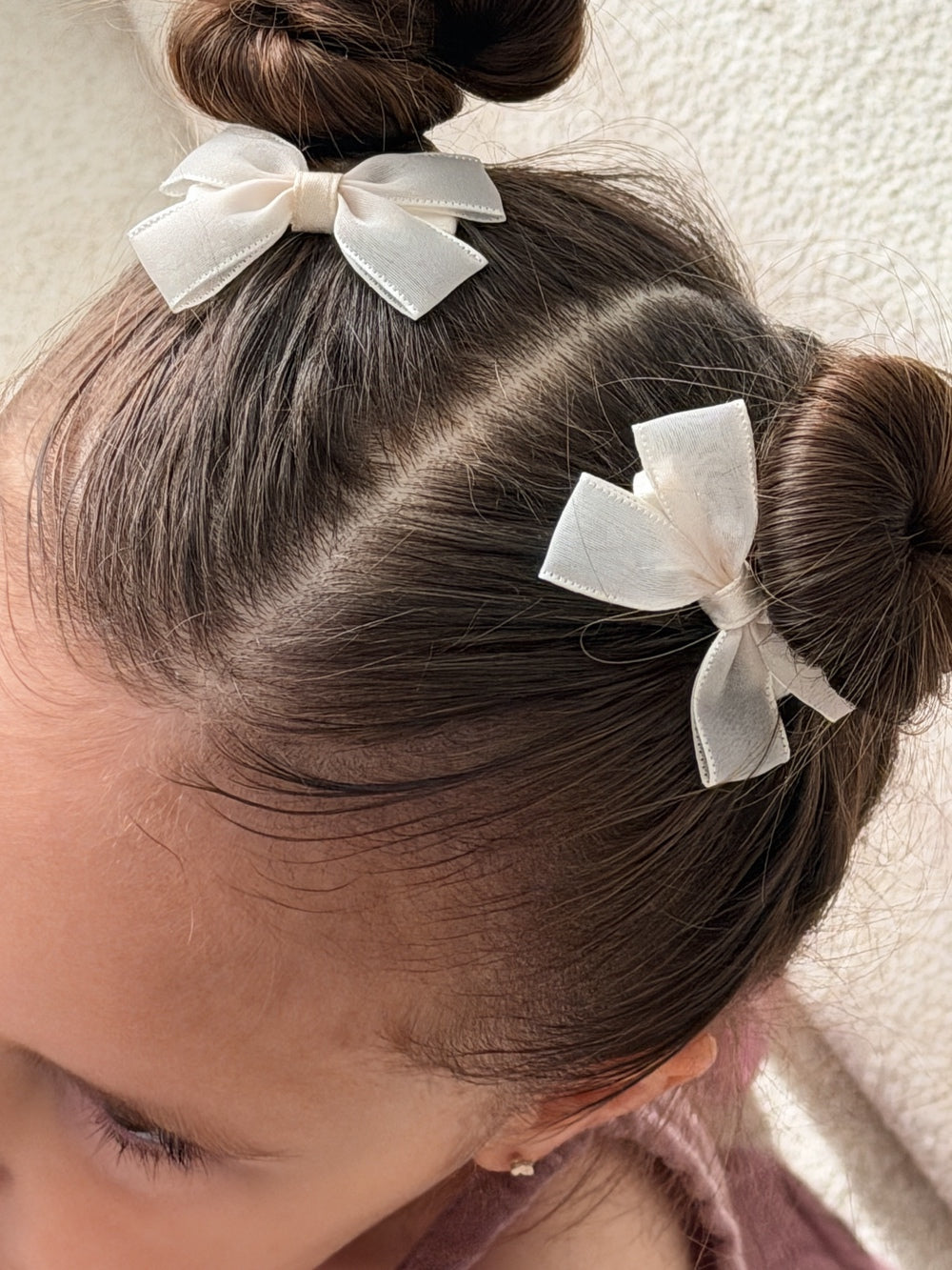 Mini ivory rosebud pigtail bows for girls