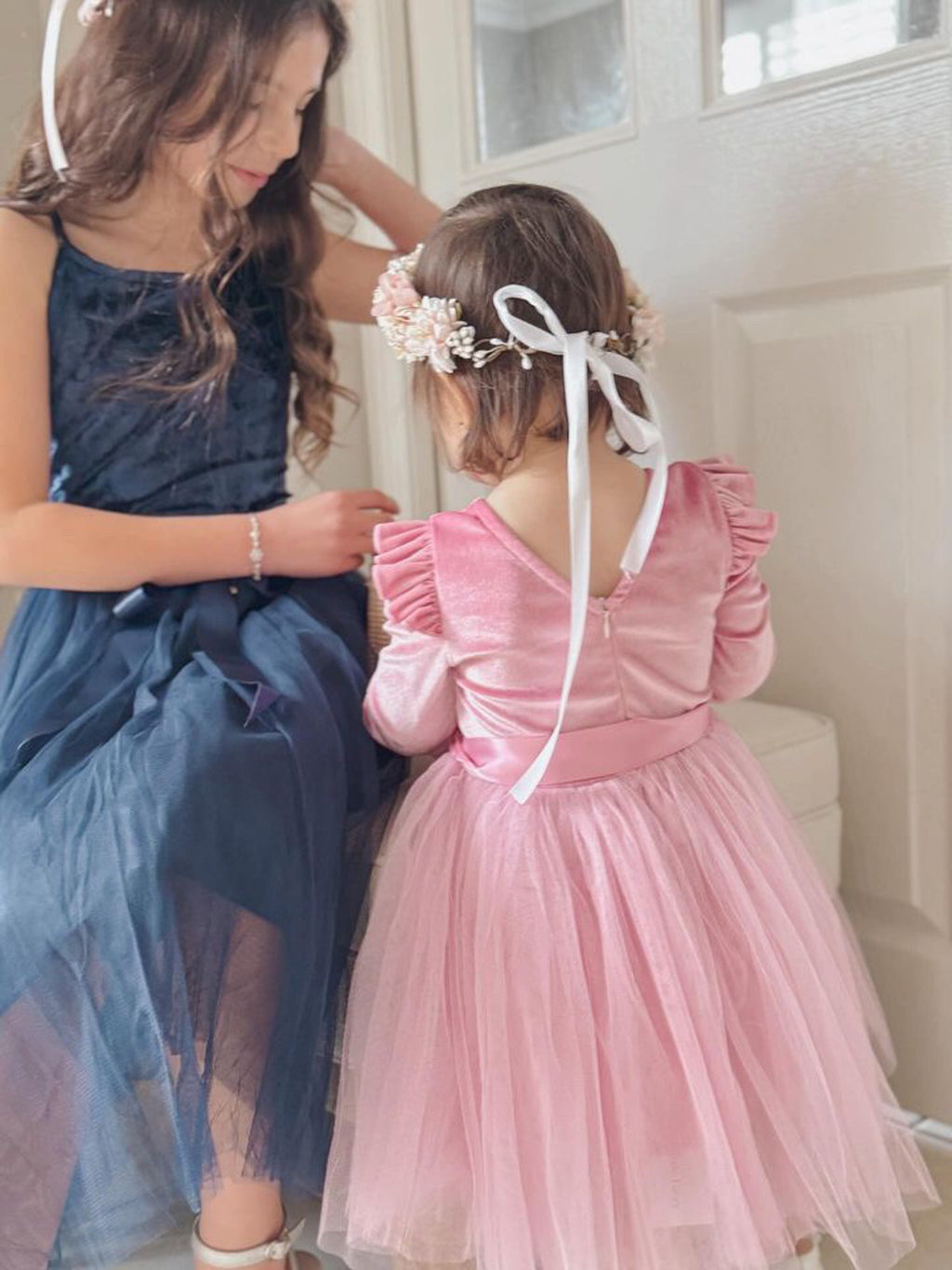 Nellie Girls Rose Pink Velvet Dress - Flower Girl Dresses