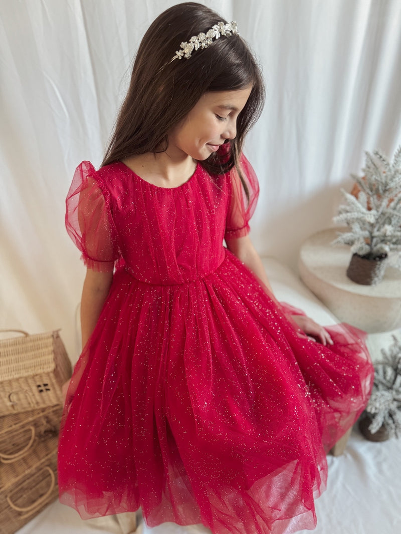 Nina Red Sparkle Christmas Dress - A Little Lacey