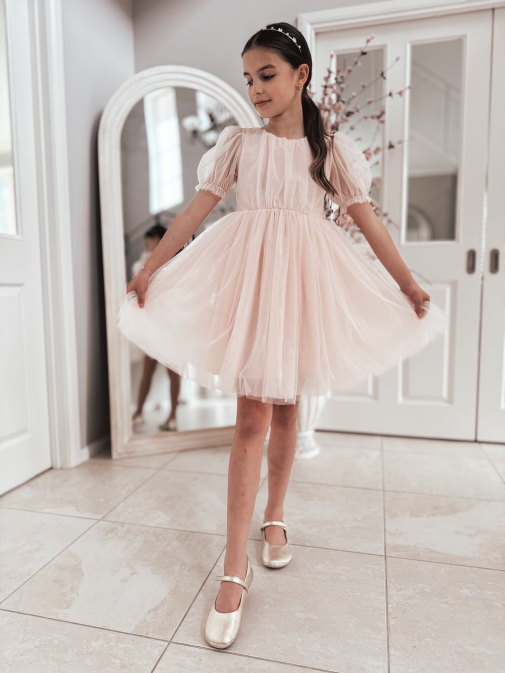 Nina Sparkle Peach Flower Girl Dress - Flower Girl Dresses