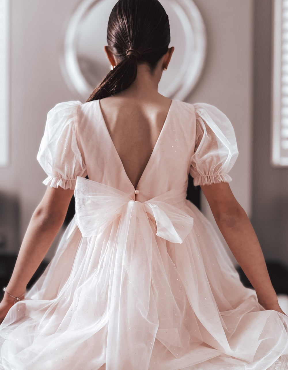 Nina Sparkle Peach Flower Girl Dress - 30% Off Sale