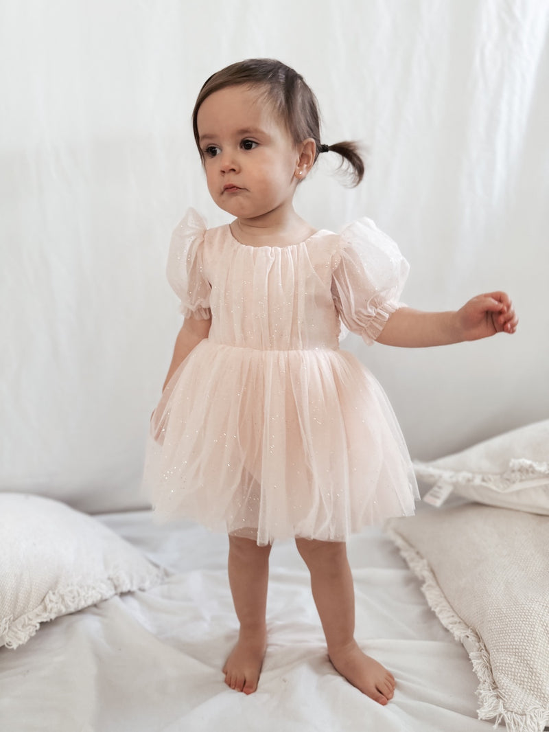 Nina Sparkle Peach Baby Girls Romper - A Little Lacey