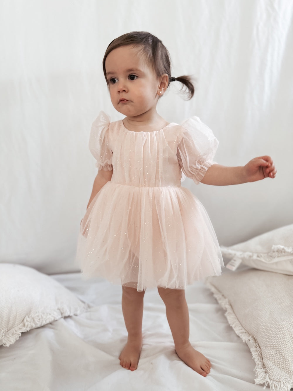 Nina Sparkle Peach Baby Girls Romper - Flower Girl Dresses