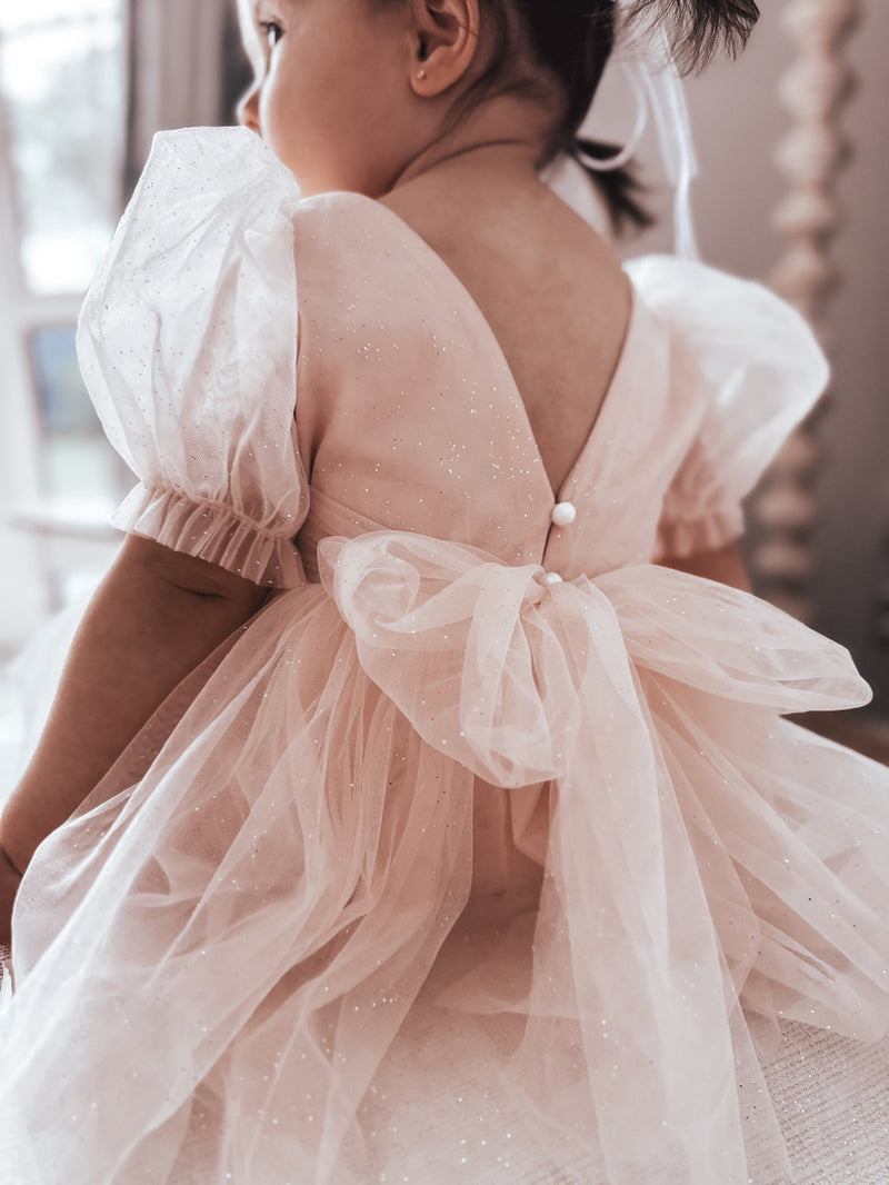 Nina Sparkle Peach Flower Girl Dress - A Little Lacey