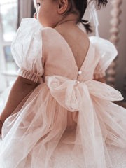 Nina Sparkle Peach Flower Girl Dress - A Little Lacey