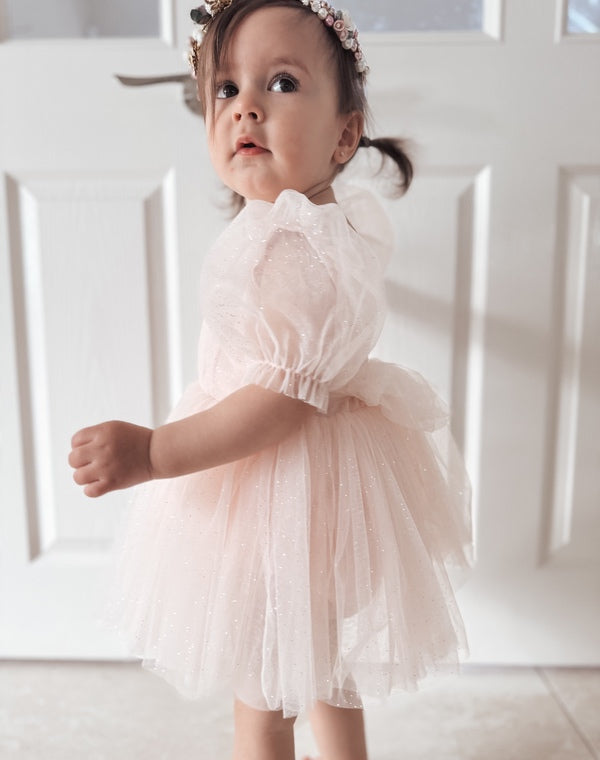 Nina Sparkle Peach Flower Girl Dress - Girls Pink Dresses