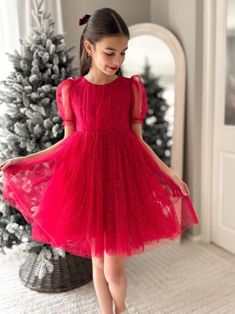 Nina Red Sparkle Christmas Dress - A Little Lacey