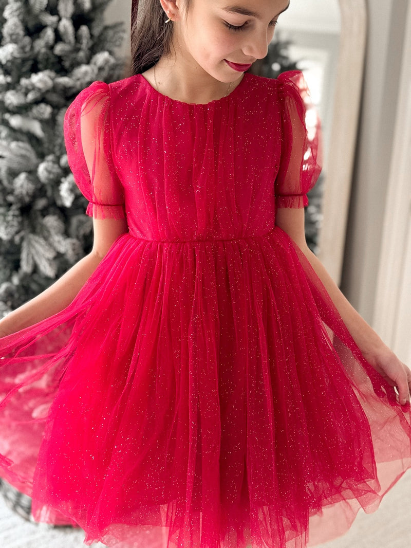 Nina Red Sparkle Christmas Dress - A Little Lacey