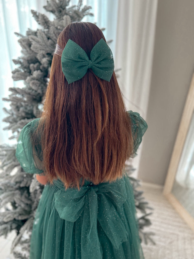 Sparkle Green Christmas Bow - A Little Lacey