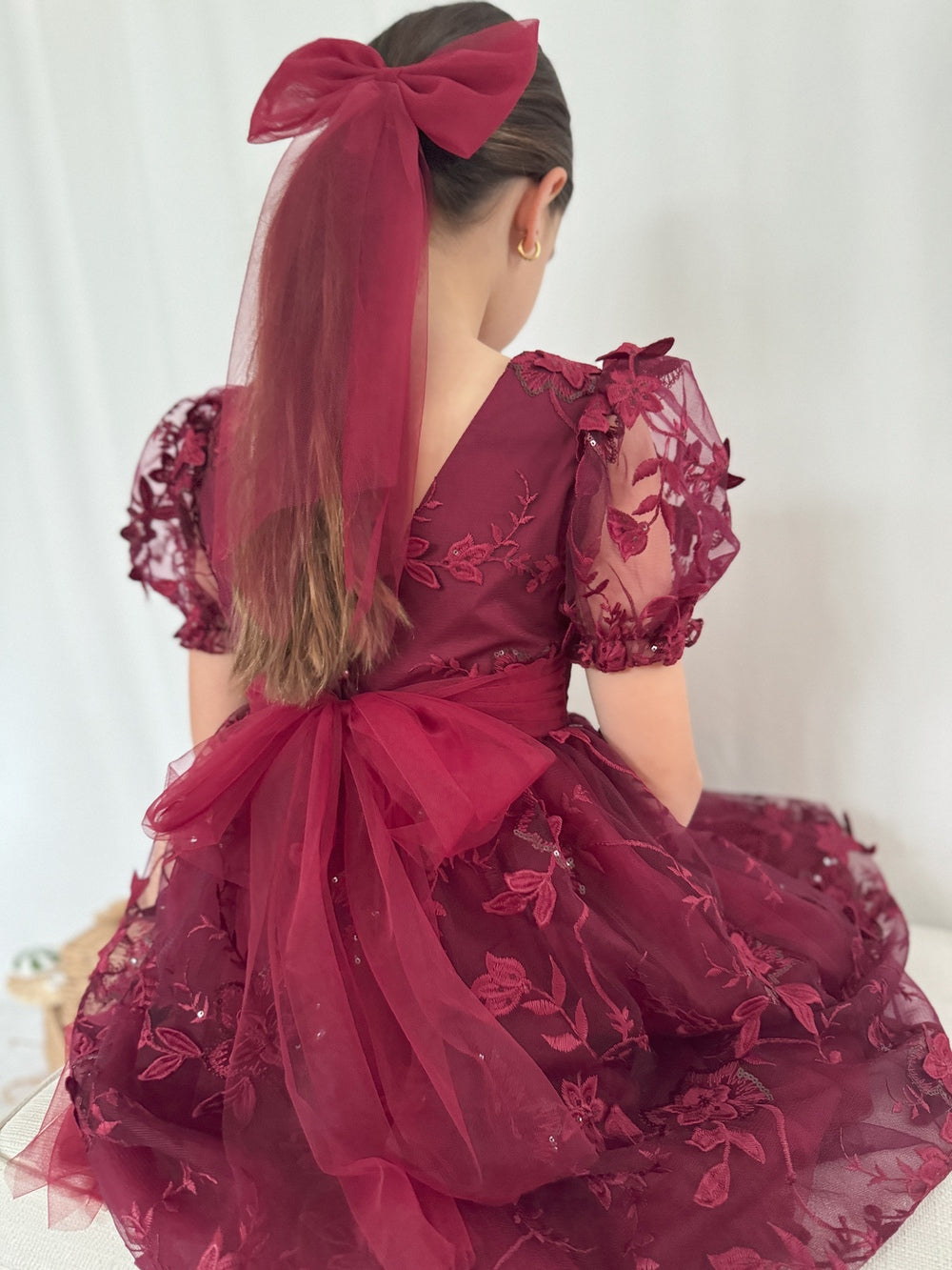 Vienna Long Tulle Bow - Burgundy - Bows and Hairclips