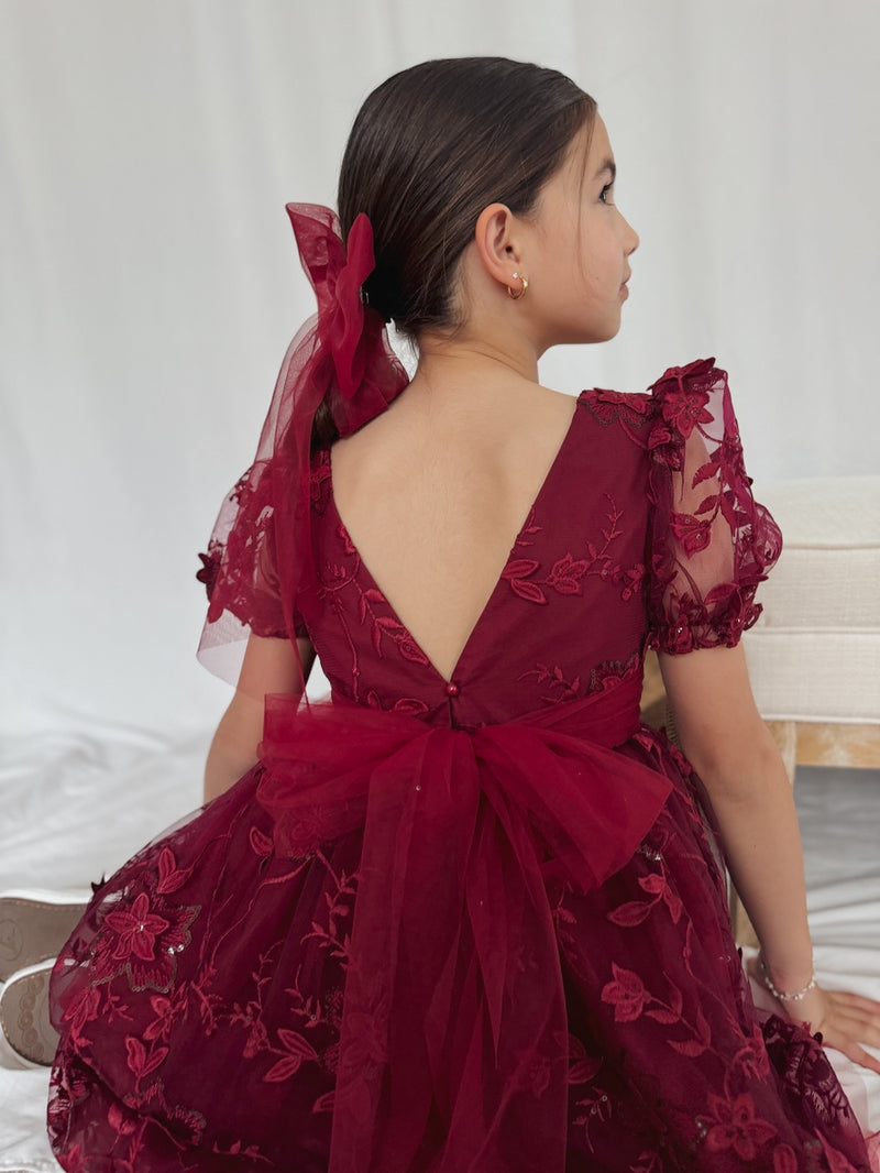 Vienna Long Tulle Bow - Burgundy - A Little Lacey