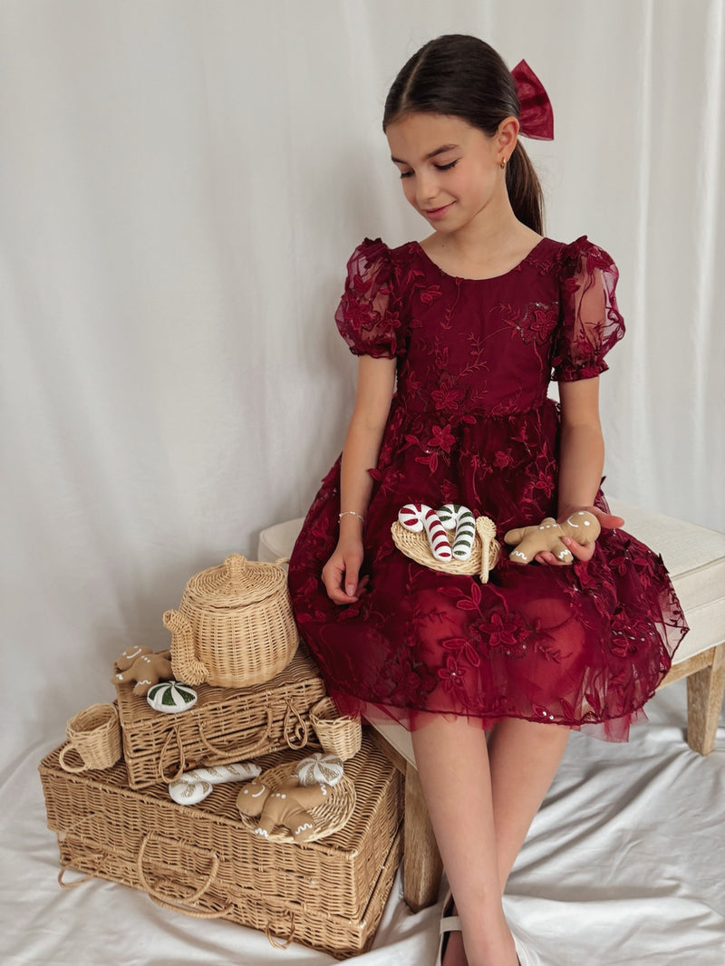 Vienna Girls Burgundy Christmas Dress - A Little Lacey