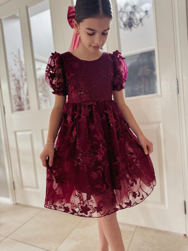 Vienna Girls Burgundy Christmas Dress - A Little Lacey