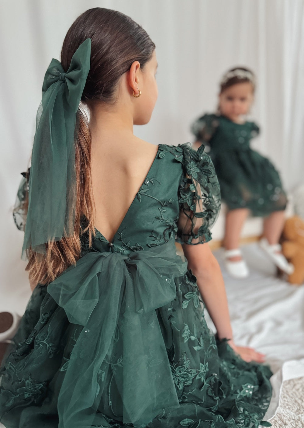 Vienna Long Tulle Bow - Green - Bows and Hairclips