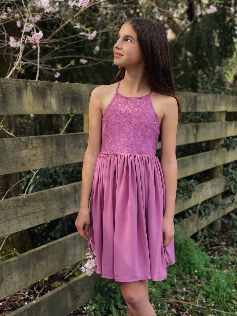 Norah Mauve Girls Dress - A Little Lacey