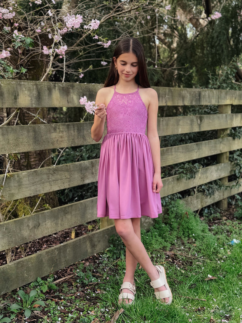 Norah Mauve Girls Dress - A Little Lacey
