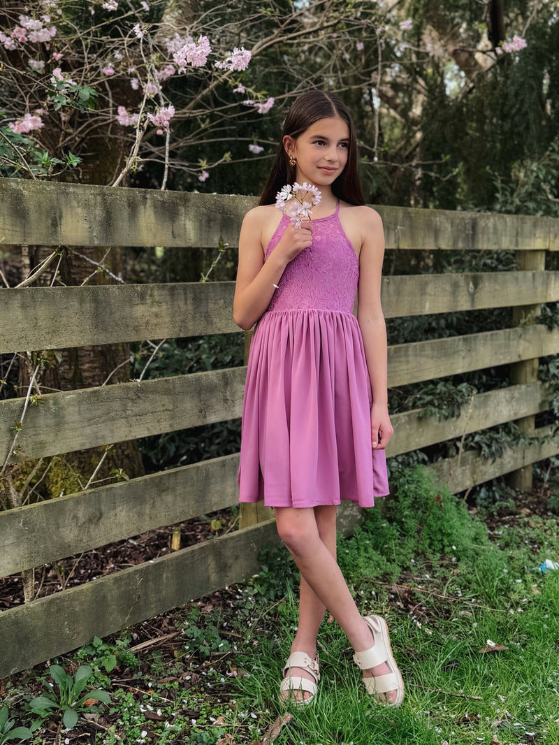 Norah Mauve Girls Dress - A Little Lacey