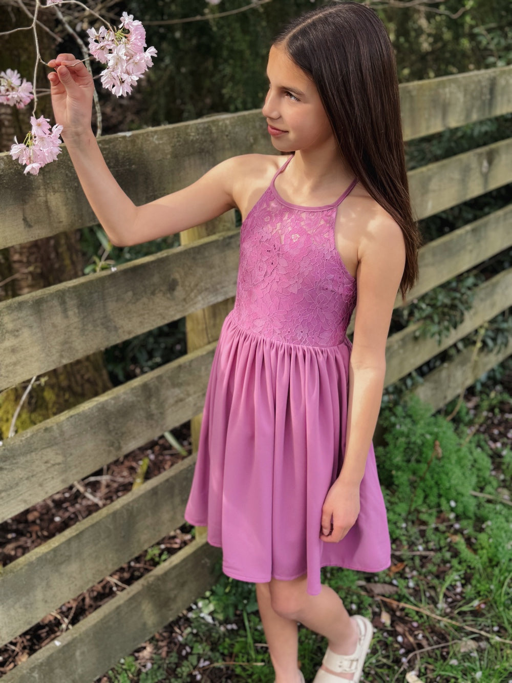 Elegant motion of mauve Norah dress for Year 6 ceremony
