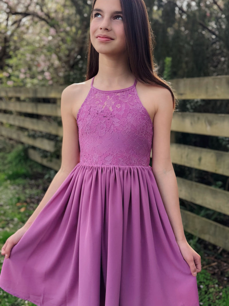 Norah Mauve Girls Dress - A Little Lacey