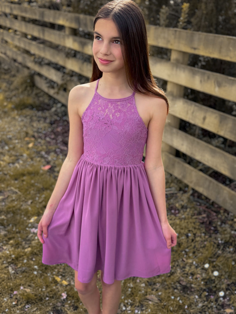 Norah Mauve Girls Dress - A Little Lacey