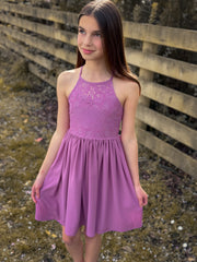 Norah Mauve Girls Dress - A Little Lacey