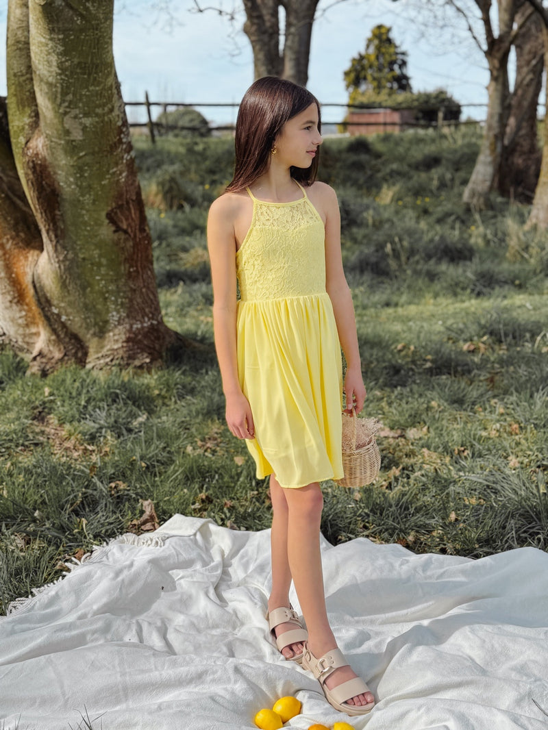 Norah Yellow Girls Dress - A Little Lacey