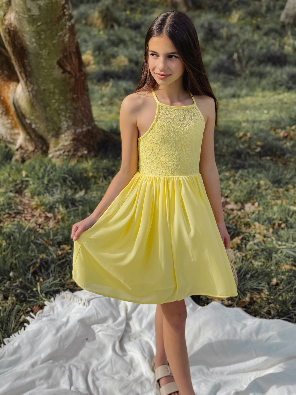 Norah Yellow Girls Dress - Tween Girls DressesNorah girls graduation dress in above-the-knee yellow design