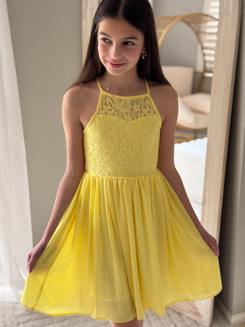 Norah Yellow Girls Dress - A Little Lacey